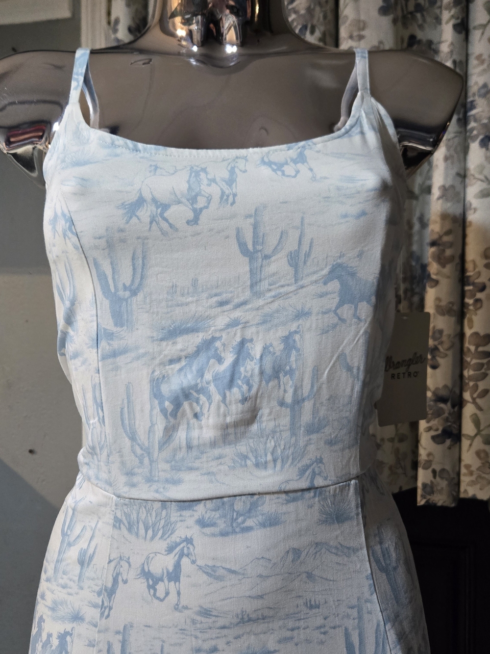 Wrangler Pale Blue and White Desert Print Maxi Dress with Spaghetti Straps - Picture 3 of 6